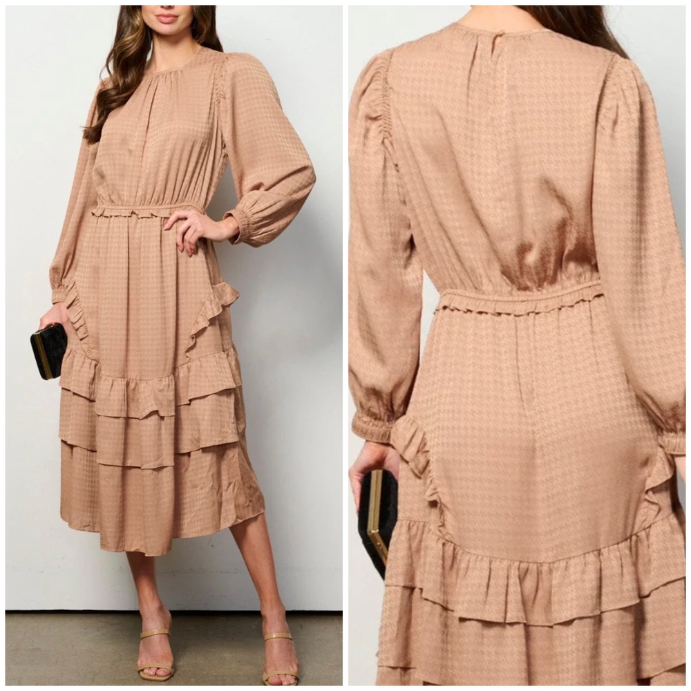 Current Air Brown Midi Dress with Ruffle Accents - Picture 5 of 6